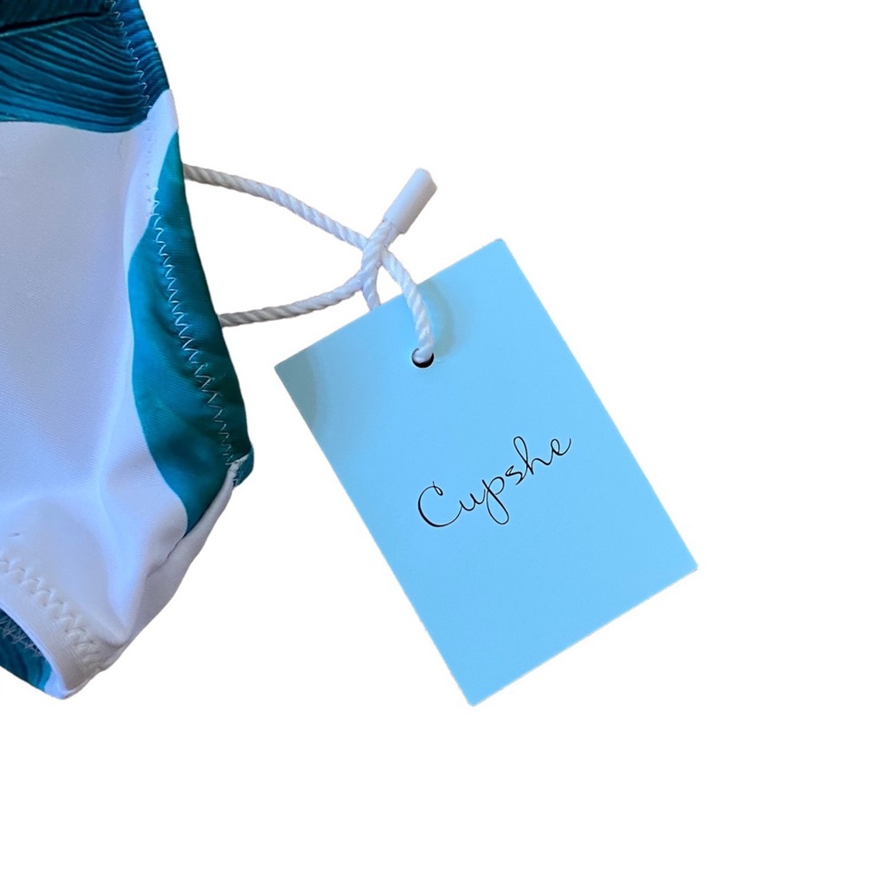 CUPSHE Fresh Leaves 2 Piece Bikini Wrap‎ Top White Green SMALL - Picture 10 of 12